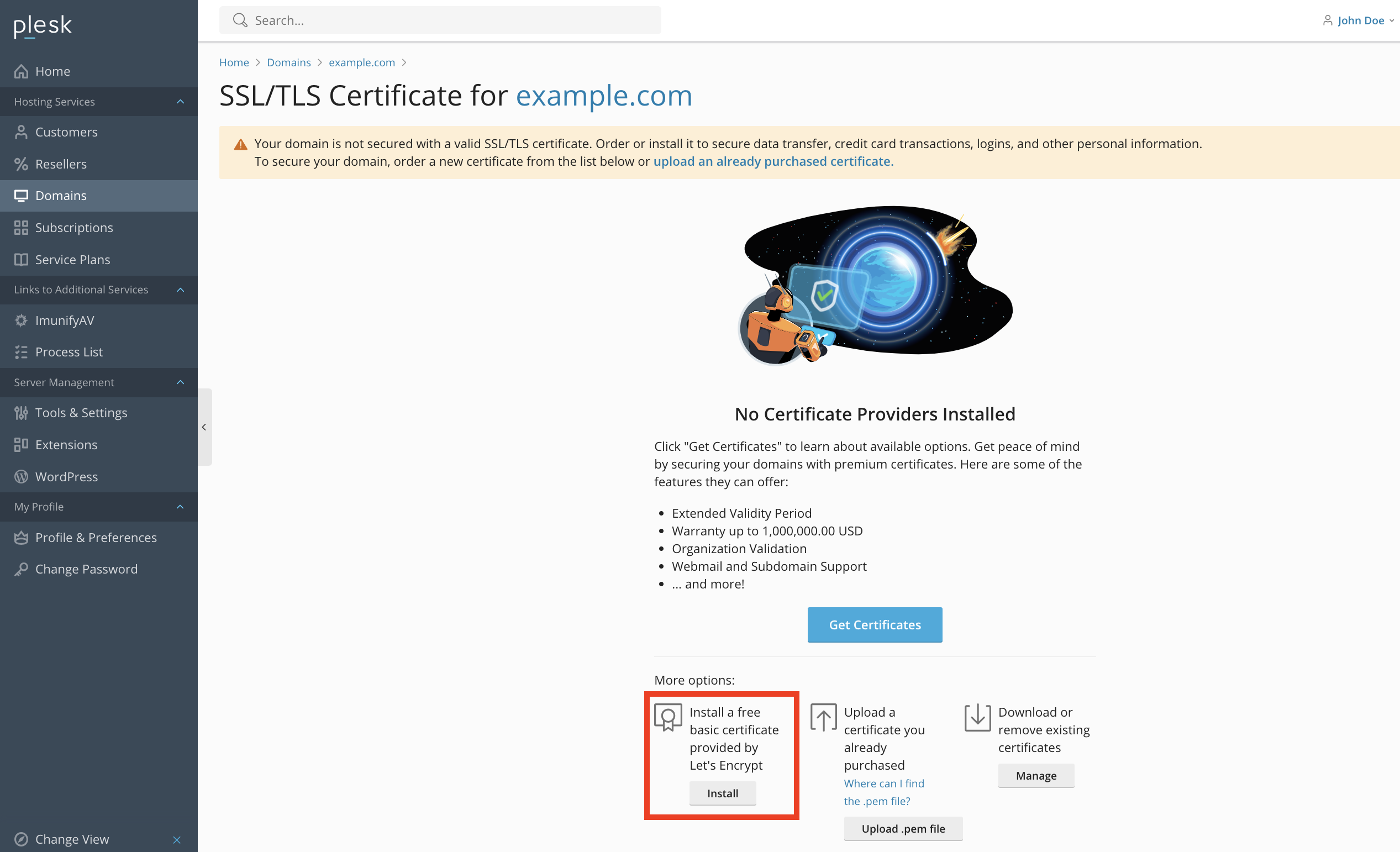 How To Install Let S Encrypt SSL Certificate For Domain In Plesk Support Cases From Plesk