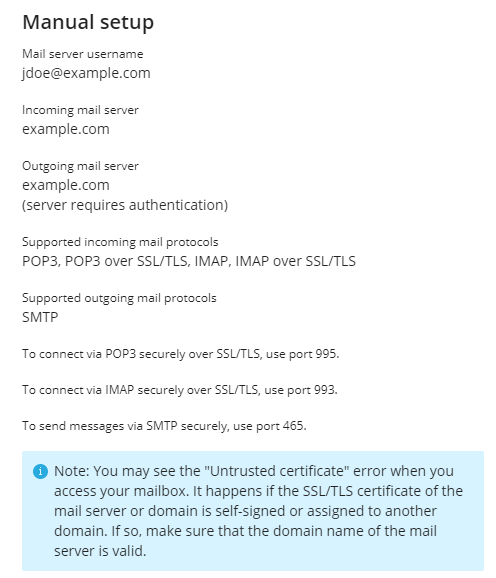 Mailclient setup information