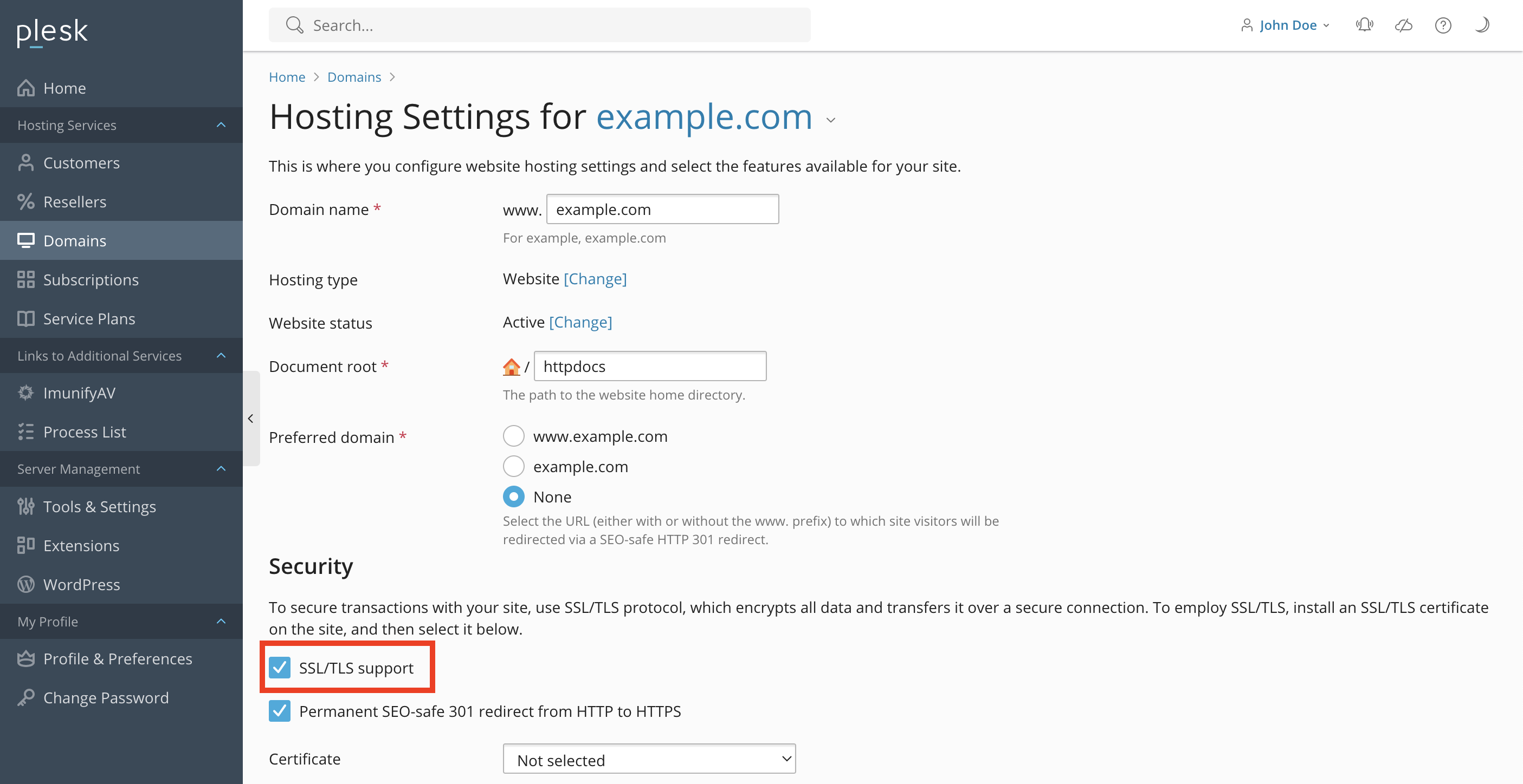 SSL/TLS support enabled