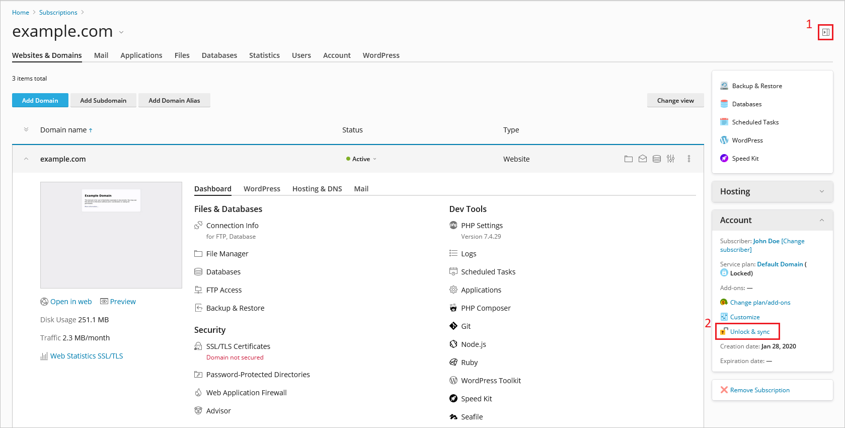 Domain Dashboard