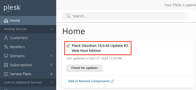 'Plesk Updates' block